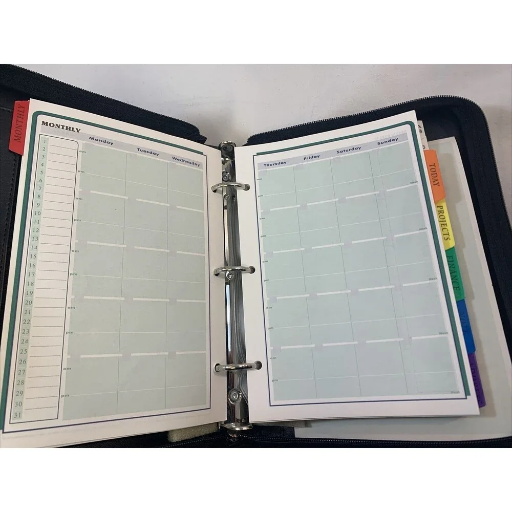 Personal Management System  Not Dated + Solar Calculator Zip Leather Case VTG